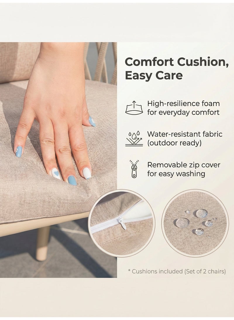 صن رايز طقم كراسي خارجية قطعتين من الألمنيوم، كراسي بذراعين بحبل منسوج مع وسائد، للشرفة والتراس والحديقة - Image 4